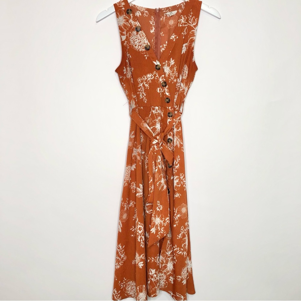 Entro Orange Rust Floral Sleeveless Dress Size Small